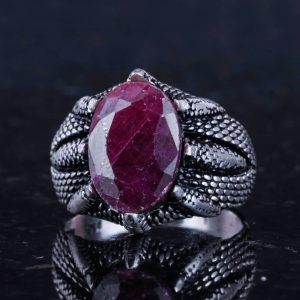 Doğal Kırmızı Yakut Taşlı Sterlin Gümüş Pençe Yüzük - Görsel 6