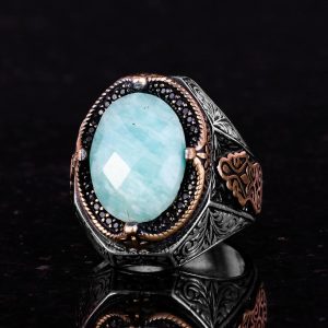 925 Ayar Katı Gümüş Yüzük - Doğal Amazonit Taşlı Yüzük - Görsel 5