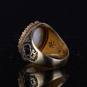 925 Ayar Gümüş Altın Kaplama Erkek Yüzük - Hilal ve Yıldız Tasarımı (Beyaz) - Görsel 7