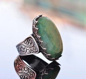 El Yapımı 925 Ayar Gümüş Erkek Yüzük, Gerçek Zümrüt Taşı, Şık Taş Koleksiyonu - Görsel 3