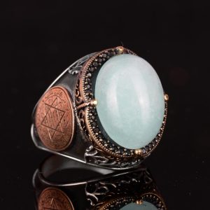 David Yıldızı Yüzüğü, Doğal Kalsedon Taşlı Yüzük, 925 Ayar Gümüş Yüzük - Görsel 3