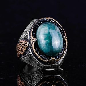 Zarif El Yapımı Cabochon Zümrüt Taşlı Yüzük, 925 Ayar Gümüş Yüzük - Görsel 6