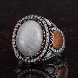 Gerçek Doğal Taş Yüzük - El Yapımı Yüzük - El İşçiliği 925 Ayar Gümüş Yüzük (Akuamarin) - Görsel 6