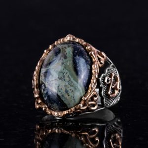 Yelkenli Çapa Yüzüğü, Yeşil Göz Taşı Yüzüğü - Canlı 925 Ayar Katı Gümüş Erkek Yüzüğü - Görsel 4