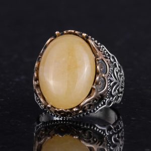 Gerçek Doğal Taş El Yapımı Yüzük - 925 Ayar Gümüş El Yapımı Yüzük - Şık Yüzük (Sarı akik) - Görsel 4