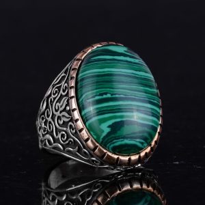 Büyük Yüzük, Doğal Malakit Taşı Yüzüğü, 925 Ayar Gümüş Erkek Yüzüğü - Görsel 7