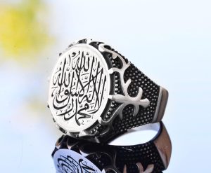 925 Ayar Katı Gümüş İslami Erkek Yüzük - Hat Sanatı - El Yapımı Dini Takı - Görsel 4