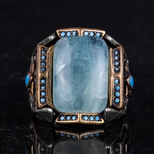 Gerçek Doğal Taş Yüzük - El Yapımı Yüzük - 925 Ayar Gümüş Yüzük (Akuamarin) - Görsel 4