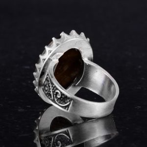 Gerçek Doğal Taş Yüzük - 925 Ayar Gümüş Büyük Yüzük - El Yapımı (Kaplan Gözü) - Görsel 7