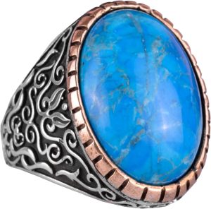 Yapay Taş Yüzük, 925 Ayar Gümüş Erkek Yüzüğü, Büyük Yüzük (Turkuaz Yapay Taş) - Görsel 1