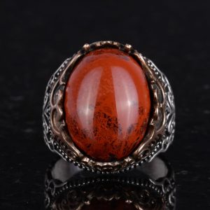 Gerçek Doğal Taş El Yapımı Yüzük - 925 Ayar Gümüş El Yapımı Yüzük - Şık Yüzük (Kırmızı kan taşı) - Görsel 4