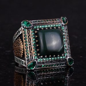 925 Ayar Gümüş Erkek Yüzük - Gerçek Doğal Malakit Taşı ile Lüks ve Farklı Tasarım (Kan Taşı) - Görsel 5