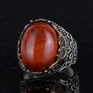 Gerçek Doğal Taş El Yapımı Yüzük - 925 Ayar Gümüş El Yapımı Yüzük - Şık Yüzük (Kırmızı kan taşı) - Görsel 6