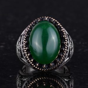 Gerçek Doğal Taş Yüzük - El Yapımı Kartal Yüzüğü - 925 Ayar Gümüş Yüzük (Jade) - Görsel 4