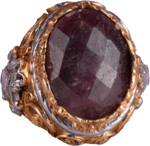 Gerçek Doğal Taş Yüzük - Erkekler için Sultan Yüzüğü - Altın Kaplama 925 Ayar Gümüş Yüzük - El Yapımı Yüzük (Kırmızı safir)