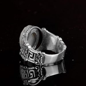 Vintage Akuamarin Taş Yüzük, 925 Ayar Gümüş Yüzük, Yunan Anahtarı Tasarımı, Şifa Kristali Takı - Görsel 7