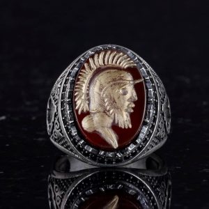 Gerçek Doğal Akik Taş Yüzük, Oymalı Taş Şaman Yüzüğü, 925 Ayar Gümüş Erkek Yüzüğü - Görsel 4