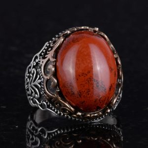 Gerçek Doğal Taş El Yapımı Yüzük - 925 Ayar Gümüş El Yapımı Yüzük - Şık Yüzük (Kırmızı kan taşı) - Görsel 5