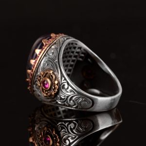 Gerçek Doğal Florit Taş Yüzük, Kral Yüzük, El Yapımı Yüzük, 925 Ayar Gümüş Yüzük Erkekler İçin - Görsel 7