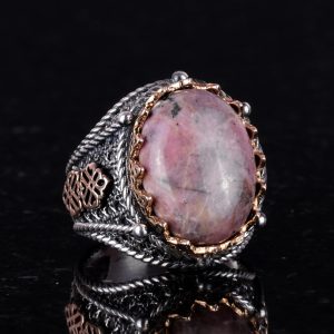 Erkekler için El Yapımı Gerçek Doğal Rhodonit Taş Yüzük, 925 Ayar Saf Gümüş Yüzük, Erkek Yüzüğü - Görsel 4