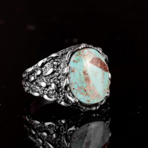 Gerçek Doğal Arizona Turkuaz Taş Yüzüğü, Erkekler İçin Hediye, 925 Ayar Gümüş Yüzük, Minimalist Yüzük (Stil-3) - Görsel 4