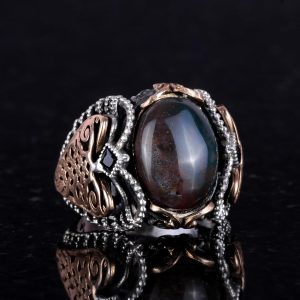 Yeşil Kan Taşı, 925K Sert Gümüş Erkek Yüzük, El Yapımı Zarafet - Görsel 4