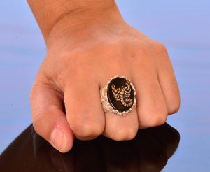 925 Ayar Gümüş Yüzük - Doğal Obsidan Taş Yüzük - Yüzükler (Akrep) - Görsel 7