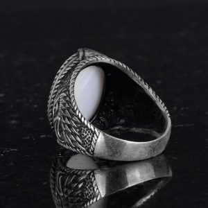 Erkekler için Çift Başlı Kartal Yüzüğü - Kartal Sembolü Takı - 925 Ayar Gümüş El Yapımı Erkek Yüzüğü (Beyaz) - Görsel 7