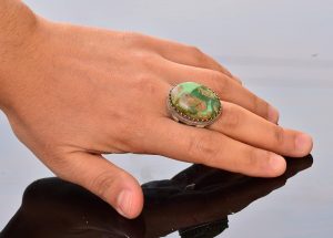 Gerçek Doğal Arizona Turkuaz Taş Yüzük, Osmanlı Mührü Yüzüğü, 925 Ayar Gümüş Yüzük (Stil-1) - Görsel 6