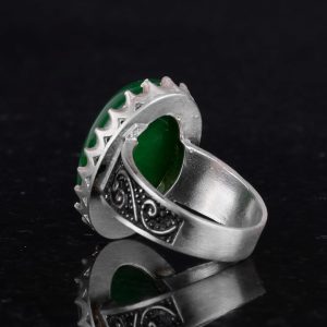 Gerçek Doğal Taş Yüzük - 925 Ayar Gümüş Büyük Yüzük - El Yapımı Yüzük (Jade) - Görsel 7