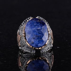 Kaaba Gümüş Yüzük, Doğal Sodalit Taşlı Yüzük Erkekler İçin, 925 Ayar Gümüş Yüzük - Görsel 3