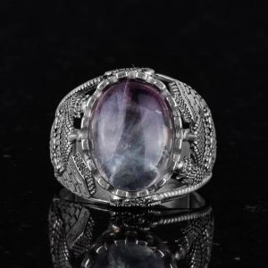 Gerçek Doğal Florit Taş Yüzük, Dini Gümüş Yüzük, 925 Ayar Gümüş Yüzük Erkekler İçin - Görsel 3