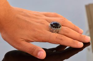 Kral Yüzük - Yapay Mavi Kaplan Göz Taşı, 925 Ayar Gümüş Unisex Yüzük - Görsel 6