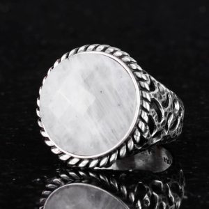 Gerçek Doğal Taş Yüzük - 925 Ayar Katı Gümüş Erkek Yüzük ile Ay Taşı - Görsel 4