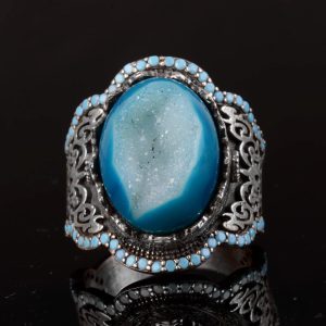 El Yapımı 925 Ayar Gümüş Erkek Yüzük - Doğal Taşlı (Drusy Kuvars) - Görsel 3