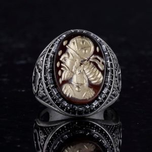 Doğal Agat Taşlı Şaman Yüzüğü - Gümüş Takı - Oymalı Taş Yüzük - 925 Ayar Gümüş Erkek Yüzüğü - Görsel 4
