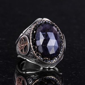 925 Ayar Katı Gümüş Erkek Yüzük - Doğal Taşlarla El Yapımı Zarafet (Mavi Safir Taşı) - Görsel 4
