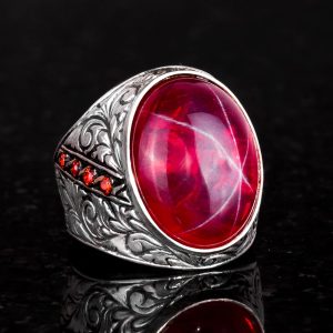 Gerçek Doğal Yıldız Yakutu Taşlı Yüzük, Büyük Gümüş Yüzük, 925 Ayar Gümüş Yüzük, El Yapımı Şık Yüzük - Görsel 6