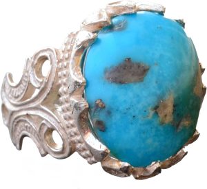 925 Ayar Gümüş Erkek Yüzük ile Doğal Arizona Turkuaz Taşı - Ham Taş Tasarımlı El Yapımı Takı - Görsel 1