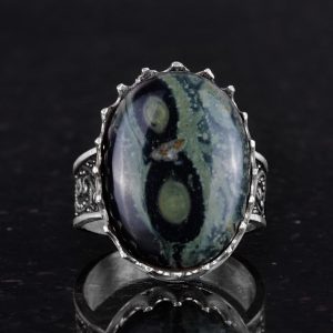 Gerçek Doğal Taş Yüzük - 925 Ayar Gümüş Büyük Yüzük - El Yapımı Yüzük (Yeşil Göz) - Görsel 4