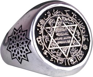 Solomon Yüzük, Mühür Yüzük, Davud Yıldızı Yüzük, 925 Ayar Gümüş Yüzük, Erkek Yüzüğü, Siyah - Görsel 1