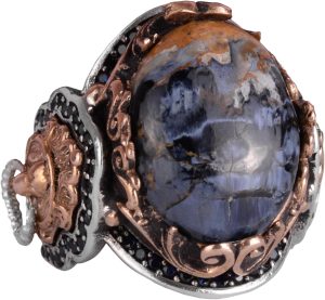 925 Ayar Saf Gümüş Yüzük, Aslan Sembolü Yüzük, Doğal Pietersite Taşı Yüzük