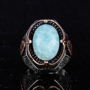 925 Ayar Katı Gümüş Yüzük - Doğal Amazonit Taşlı Yüzük - Görsel 4