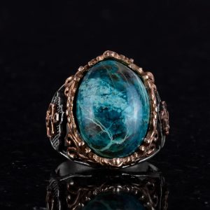 Gerçek Kaplan Göz Taşı Yüzük, Demir Yüzük, Denizci Erkek Yüzüğü, 925 Ayar Gümüş Yüzük (Krisokolla) - Görsel 5