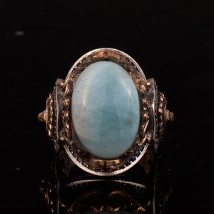 Gerçek Doğal Larimar Taşı Yüzük, Aslan Yüzüğü, 925 Ayar Gümüş Yüzük - Görsel 6