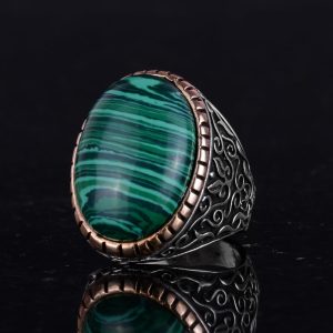 Büyük Yüzük, Doğal Malakit Taşı Yüzüğü, 925 Ayar Gümüş Erkek Yüzüğü - Görsel 5