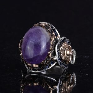 Doğal Ametist Taş Yüzük, Aslan Gümüş Yüzük - Spiritüel 925 Ayar Katı Gümüş Erkek Yüzük - Sezgi ve Koruma Tasarımı - Görsel 5