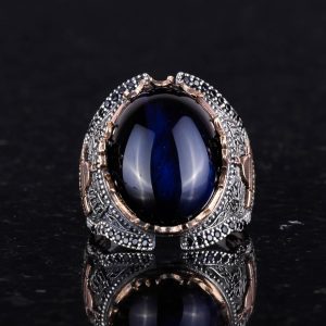 925 Ayar Gümüş Yüzükler, Lacivert Kedi Gözü Oluşturulmuş Taş Yüzük - Görsel 3