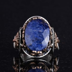 Leo Gümüş Yüzük, Doğal Sodalit Taş Yüzük, 925 Ayar Sterling Gümüş Yüzük - Görsel 4
