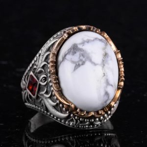 Gerçek Doğal Taş Yüzük - El Yapımı 925 Ayar Gümüş Yüzük - El Yapımı Yüzük (Howlite) - Görsel 5